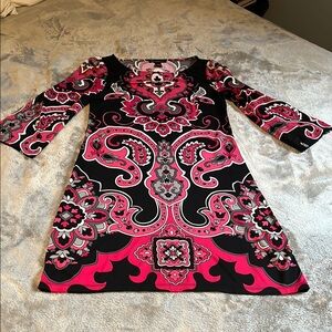 INC International Concepts Pink and Black Sheath Dress with Bell Sleeves